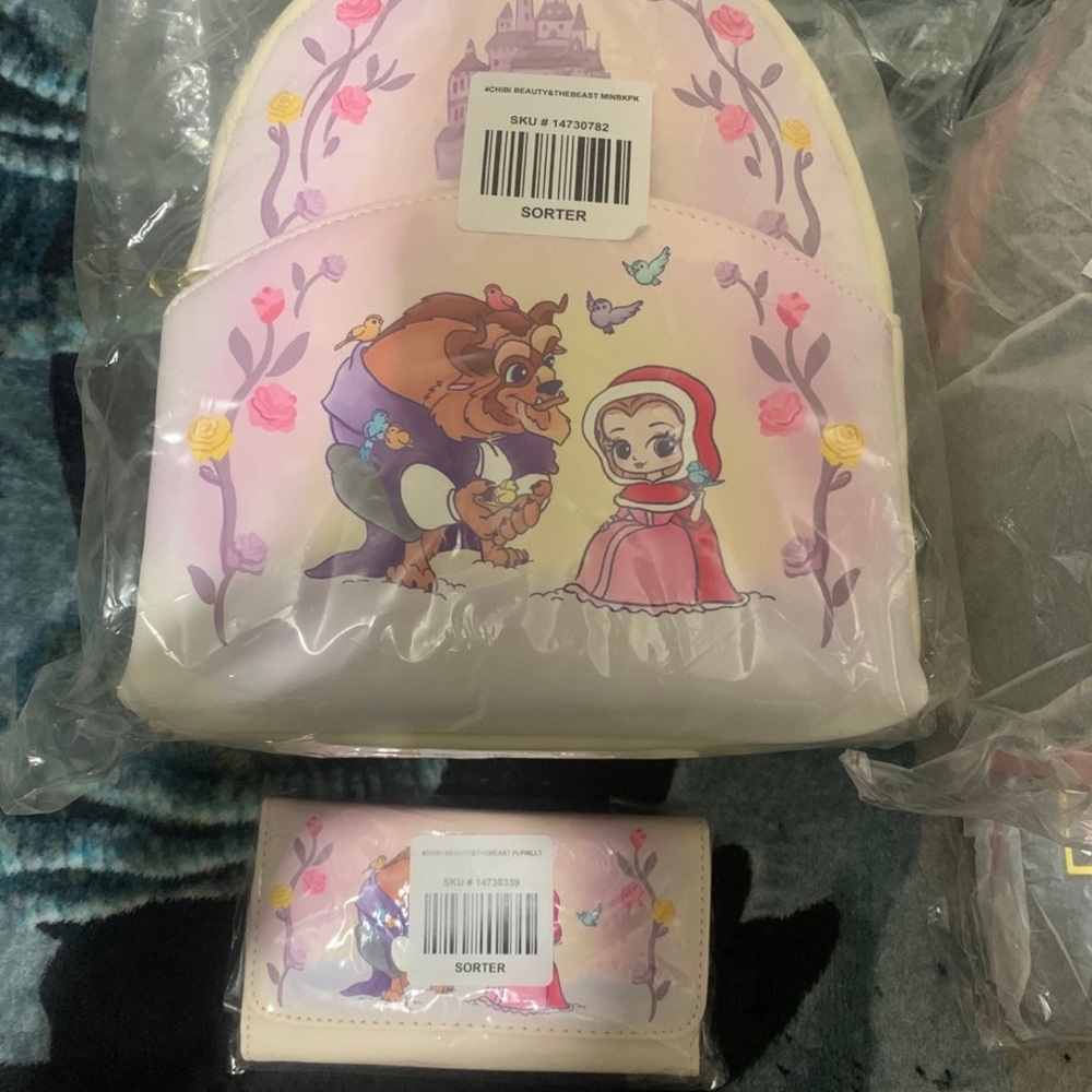 Loungefly Beauty and the Beast Backpack and Wallet Set